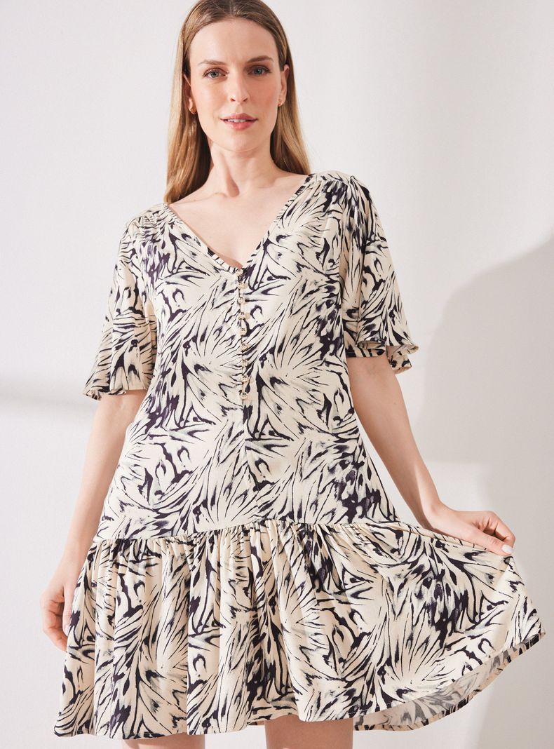 Vestido Estampado Corto con Botones-2