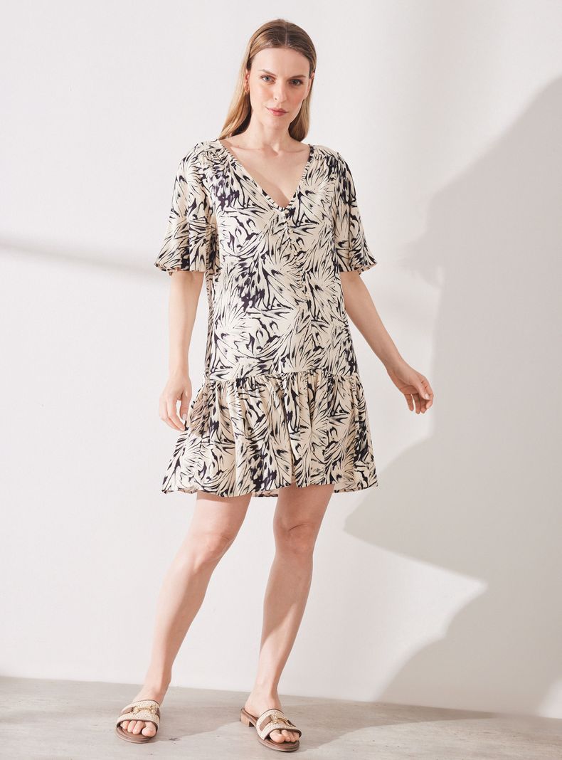 Vestido Estampado Corto con Botones-4