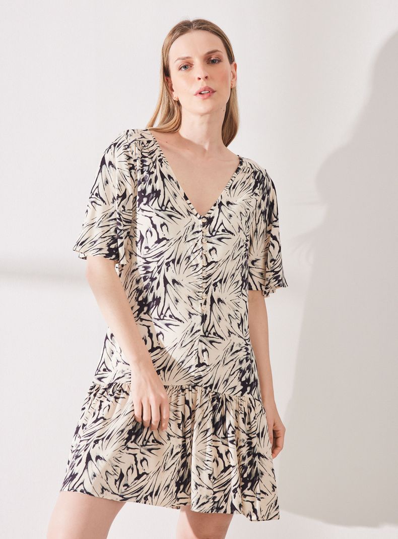 Vestido Estampado Corto con Botones-0