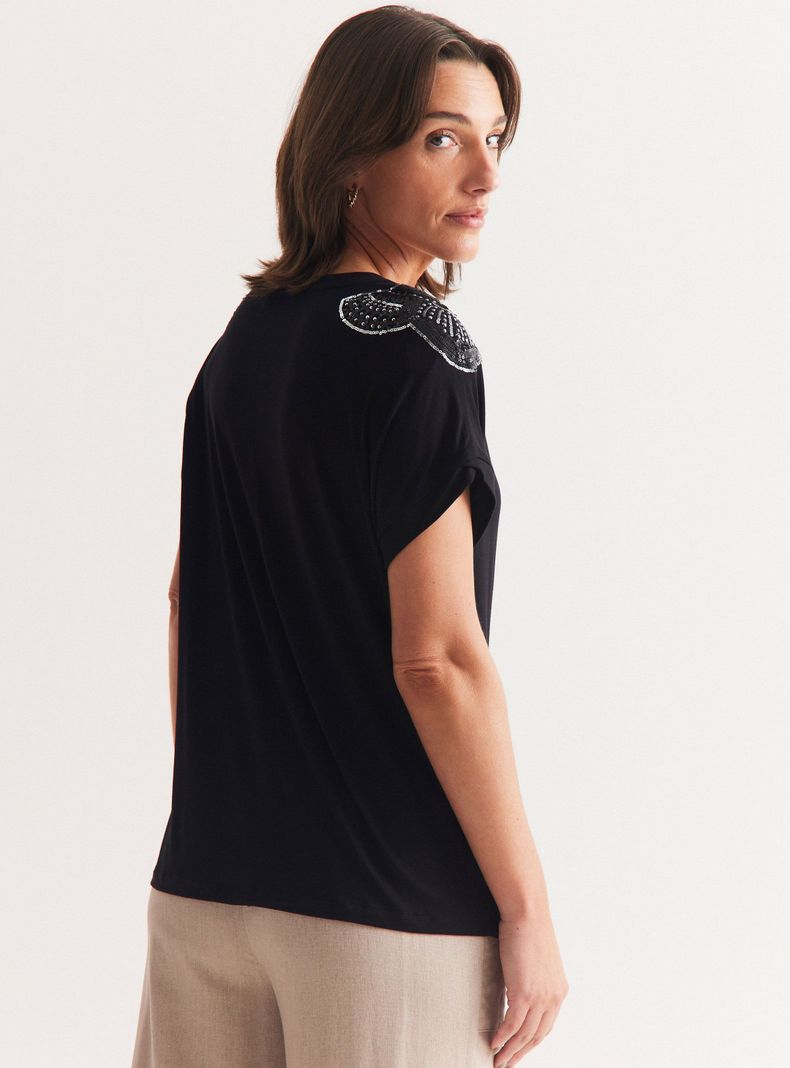 Polera Mix Telas Manga Caída-1