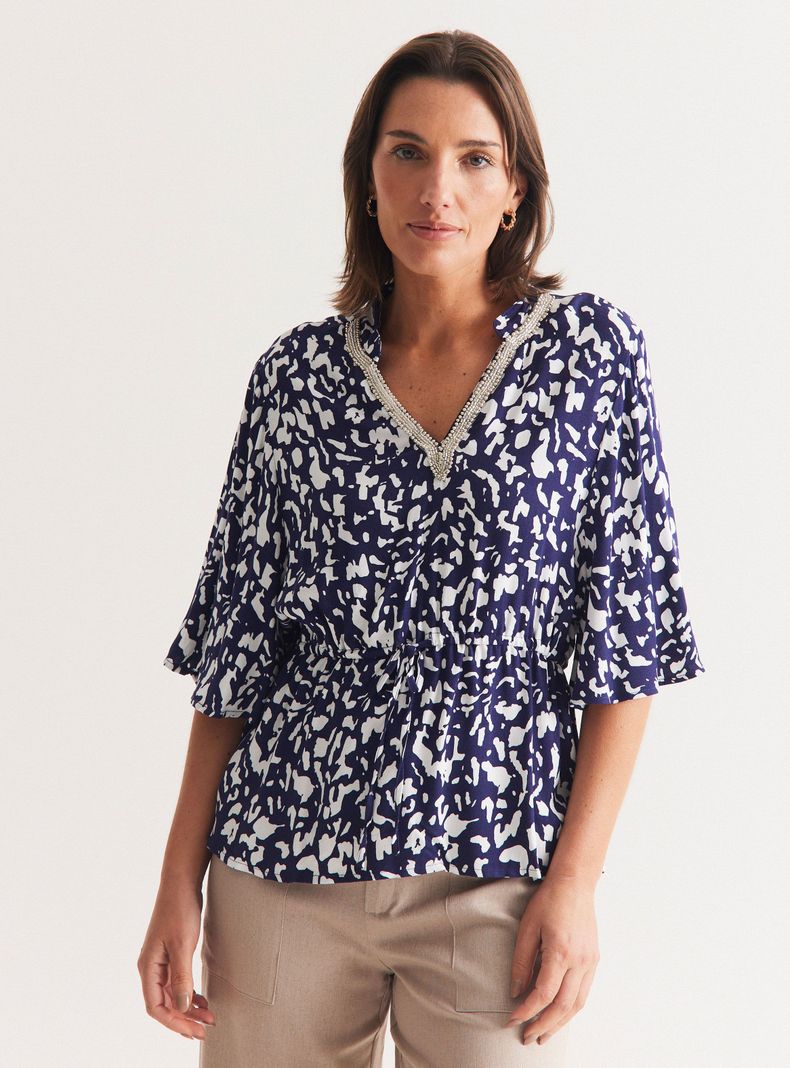 Blusa Mostacillas en Escote Cintura Ajustable-0