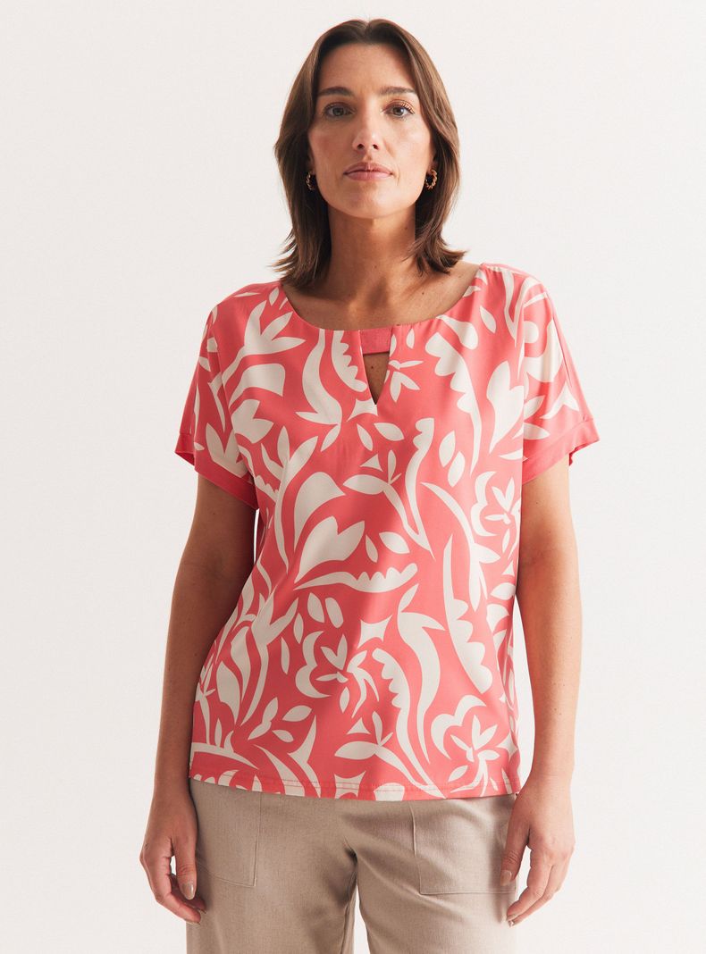 Polera Mix Telas Cut-Out en Escote-0