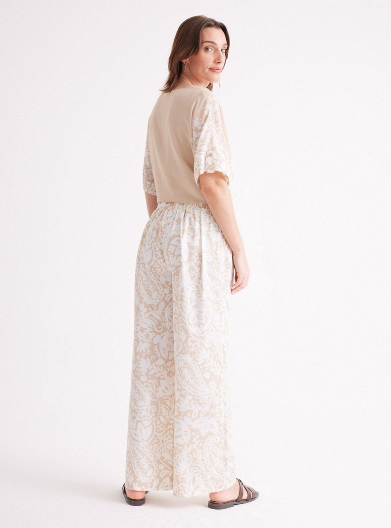 Pantalón Ancho Fluido Estampado Cintura Elasticada-5