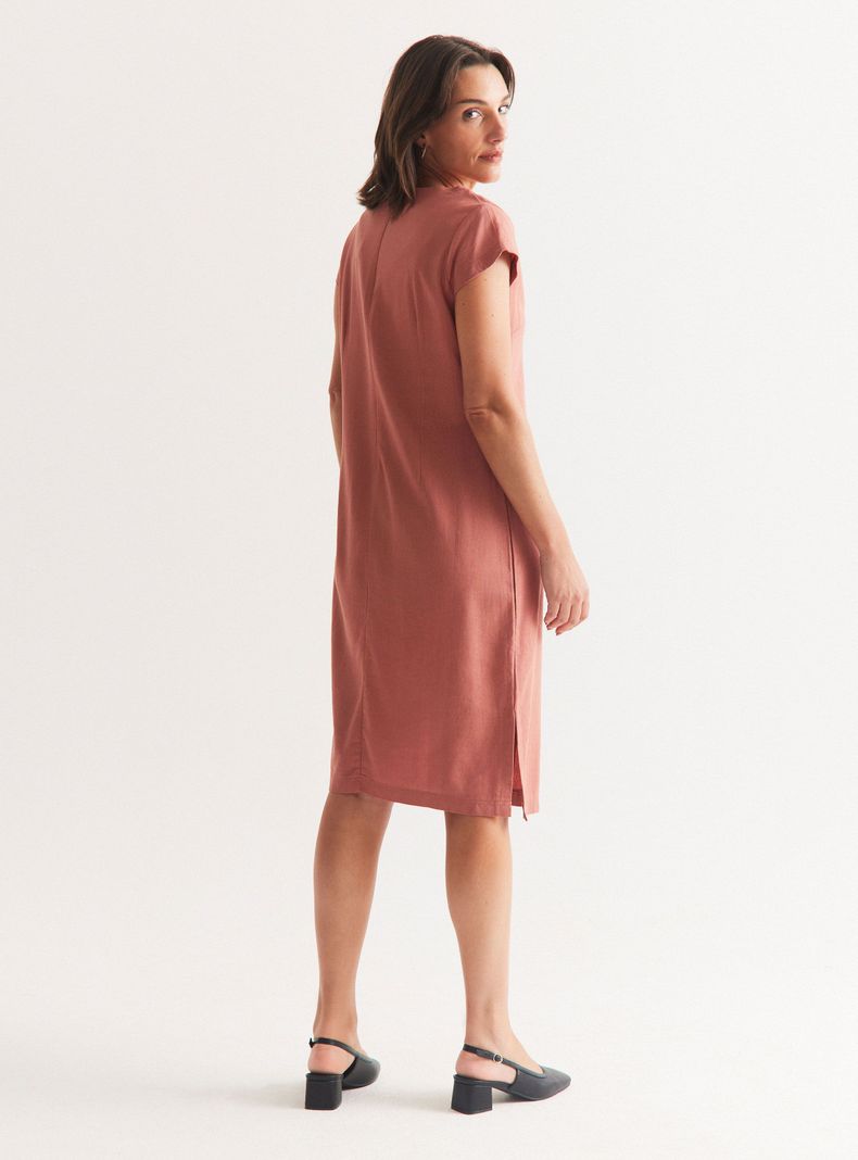 Vestido Evasé de Lino Escote con Cordón-5