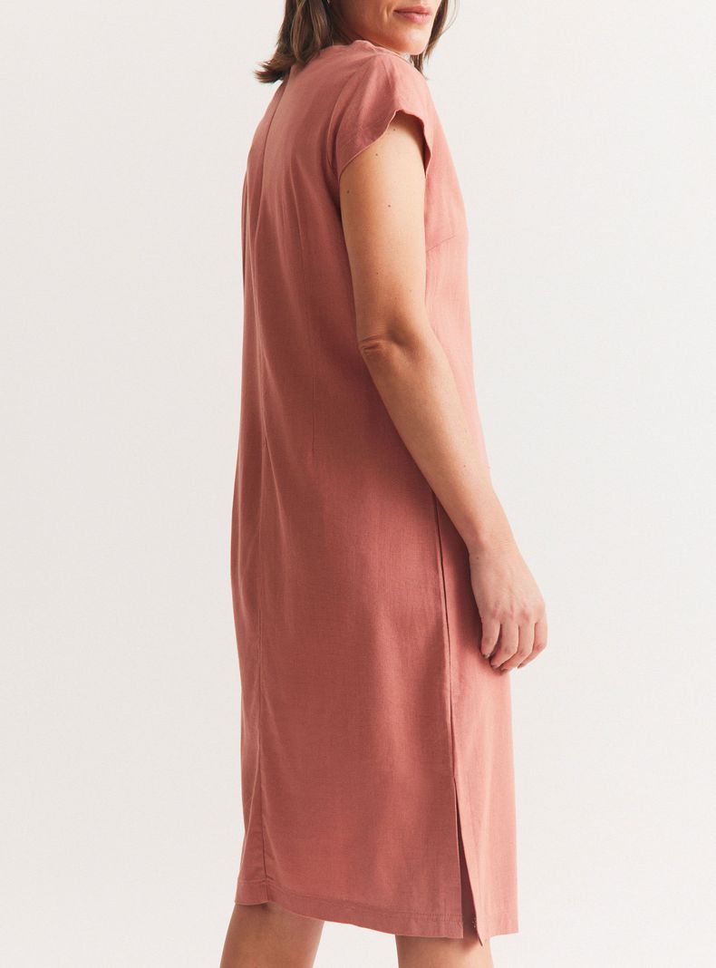 Vestido Evasé de Lino Escote con Cordón-3