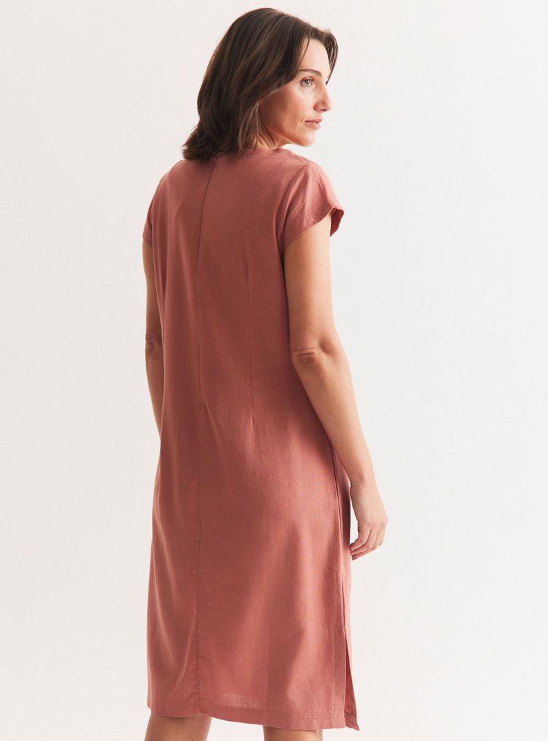 Vestido Evasé de Lino Escote con Cordón-1