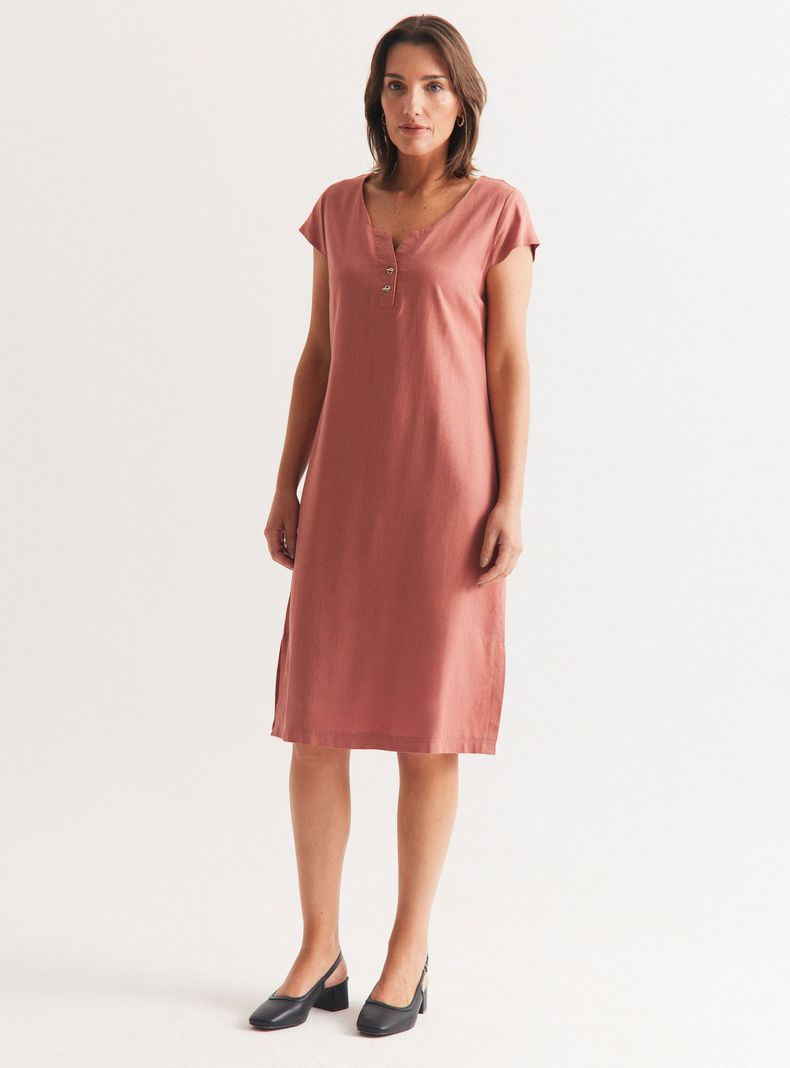 Vestido Evasé de Lino Escote con Cordón-4