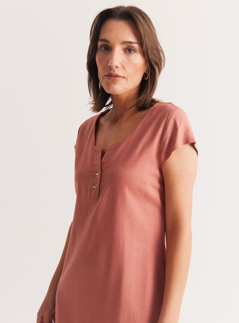 Vestido Evasé de Lino Escote con Cordón-2