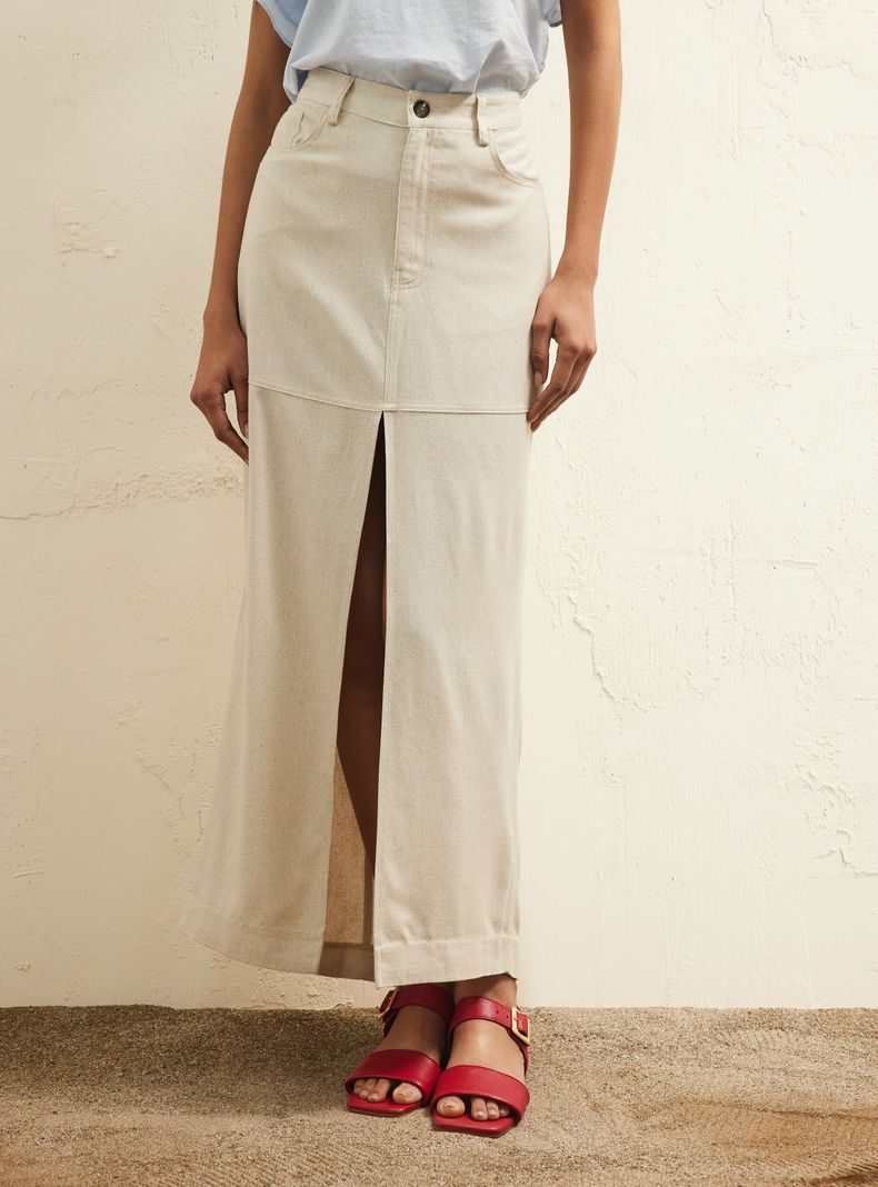 Falda Midi con Lino