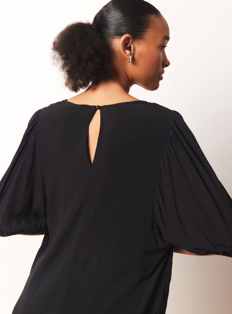 Blusa Básica con Manga Abullonada y Elástico en Puño-3