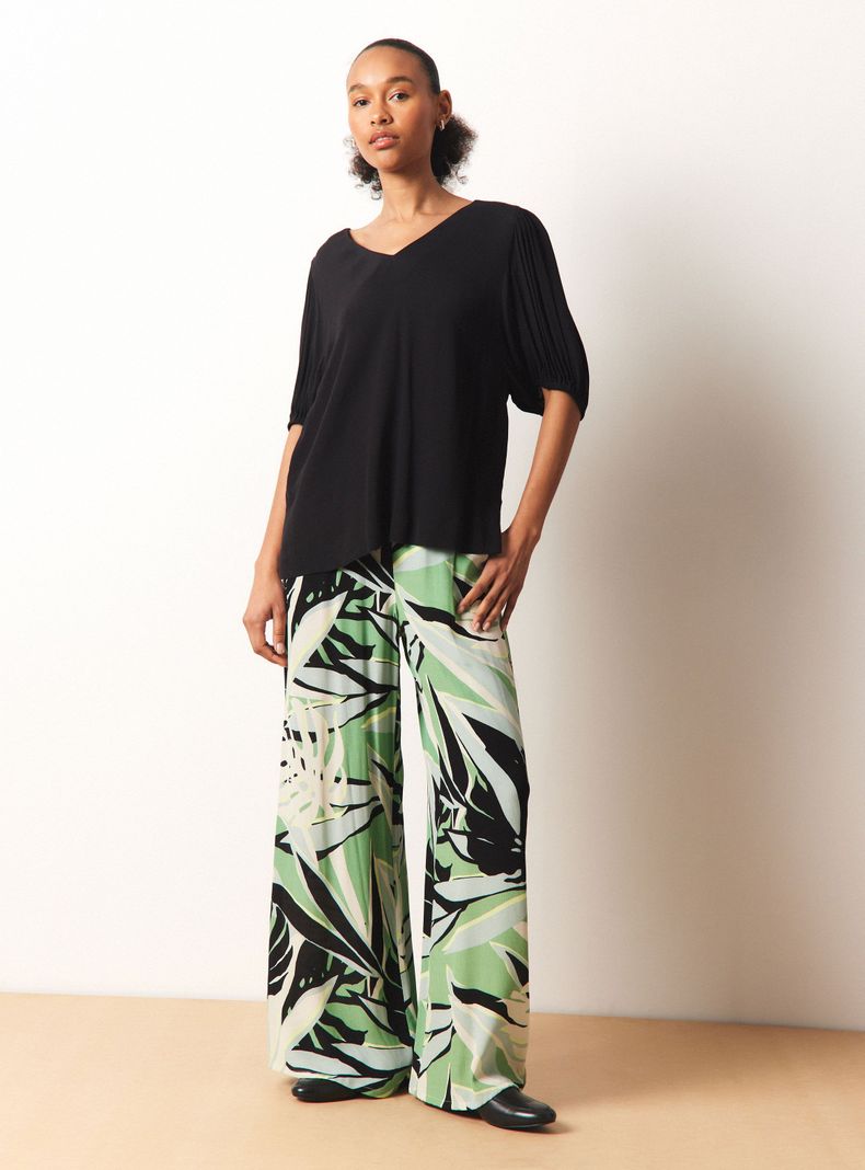 Blusa Básica con Manga Abullonada y Elástico en Puño-4