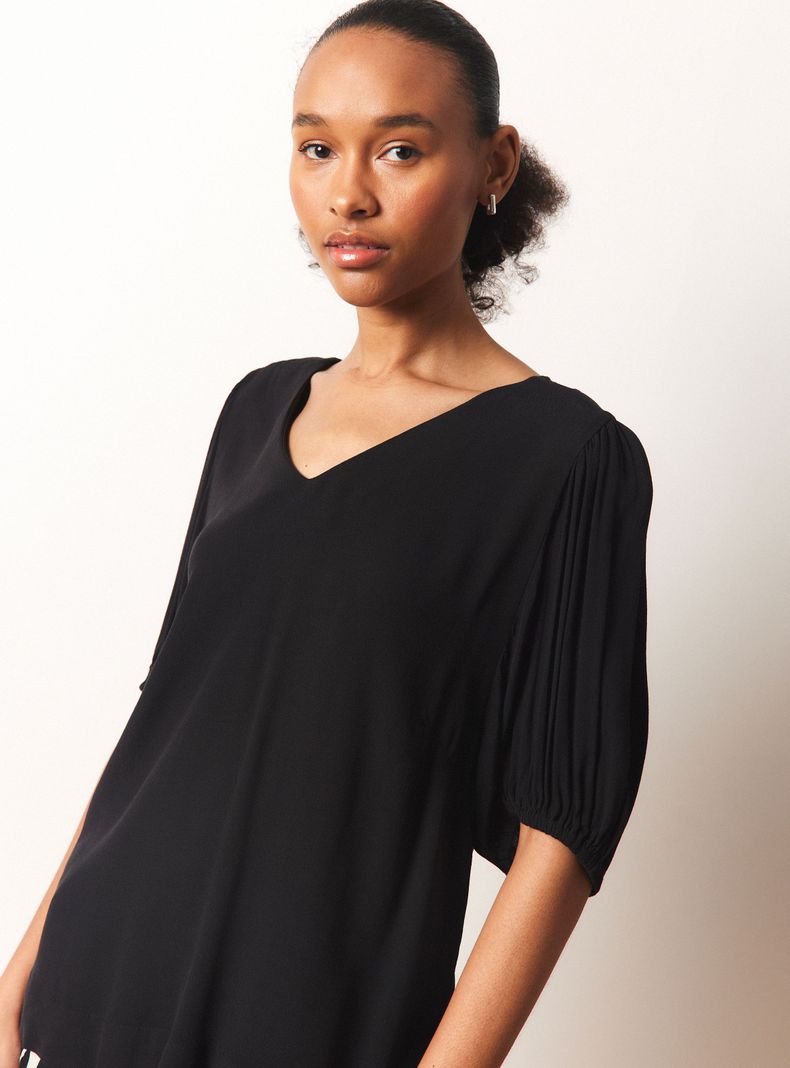 Blusa Básica con Manga Abullonada y Elástico en Puño-2