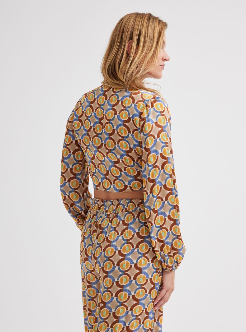 Blusa Crop Estampada Cierre Nudo Hecha en Italia-1