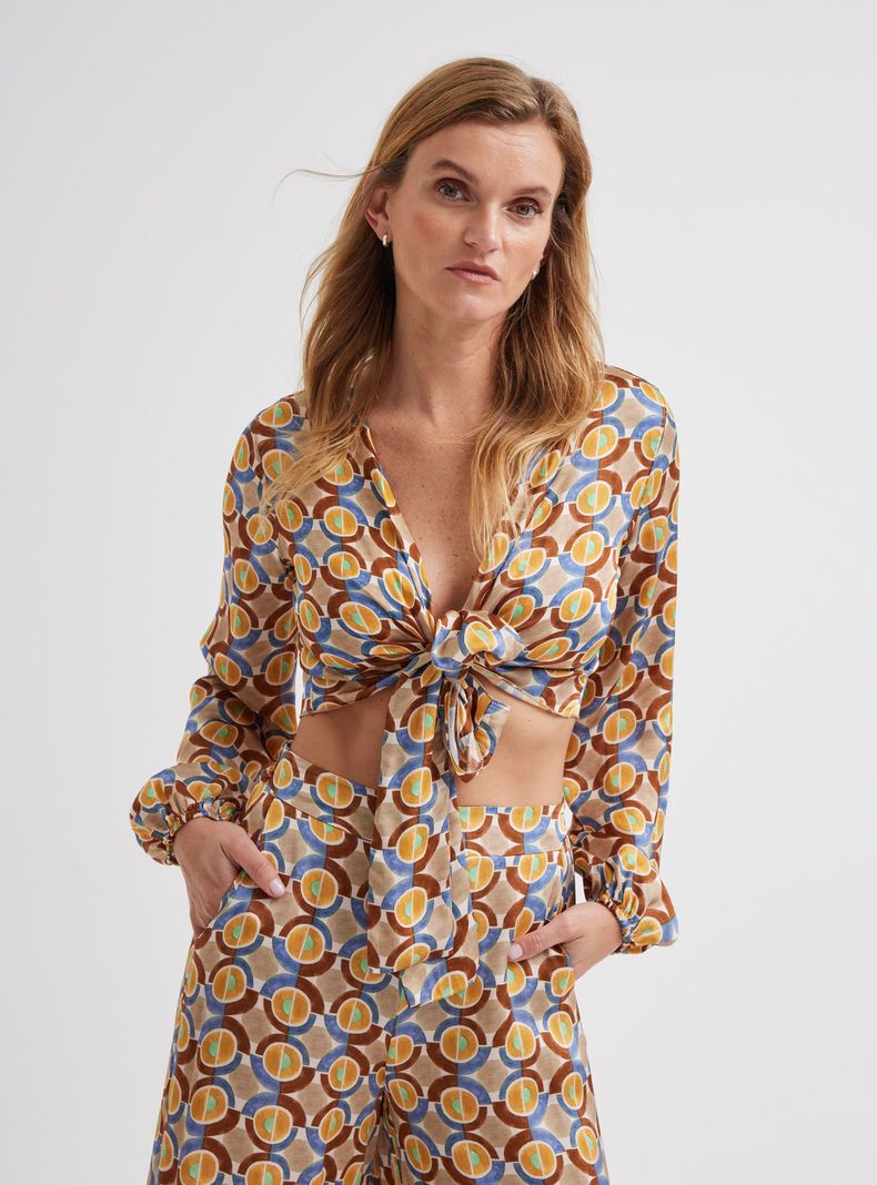 Blusa Crop Estampada Cierre Nudo Hecha en Italia-0
