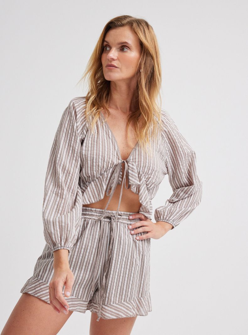 Blusa Crop Vuelos Rayada Hecho en Italia-0