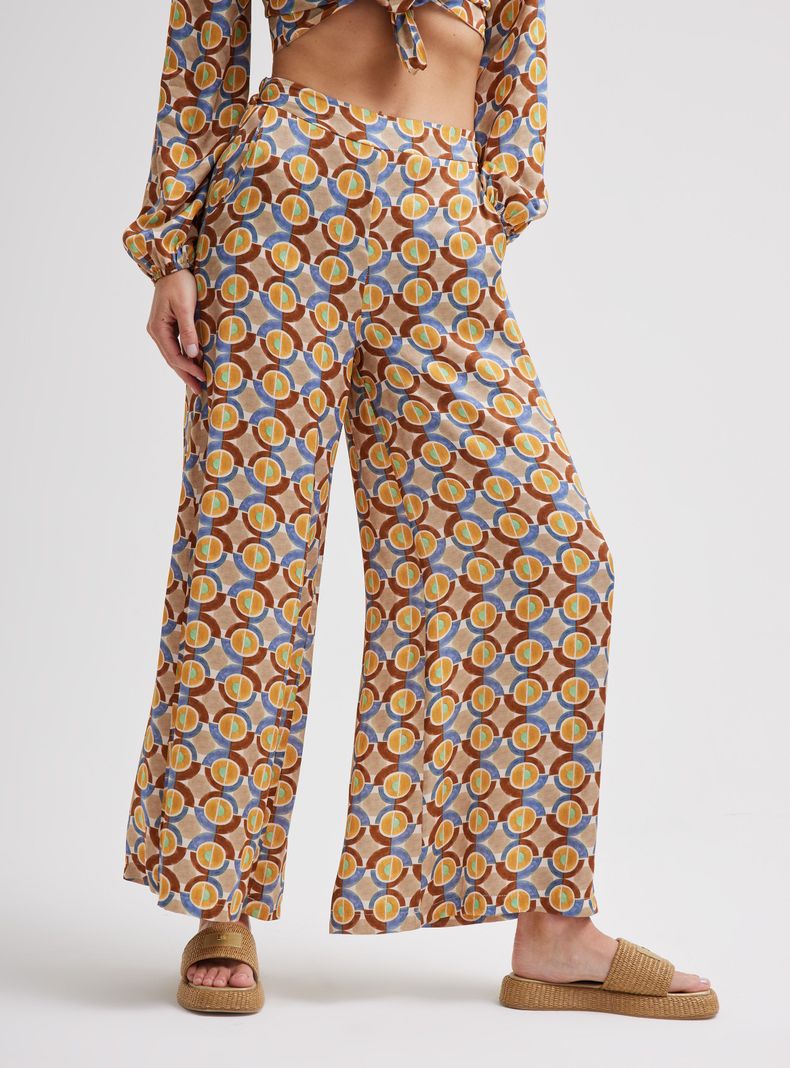 Pantalón Palazzo Estampado Hecho en Italia-0