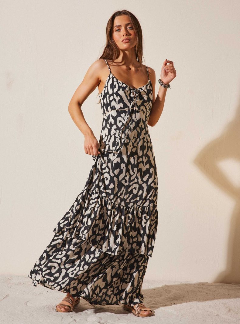 Vestido Tela con Hilo de Lurex y Capas en Ruedo-0