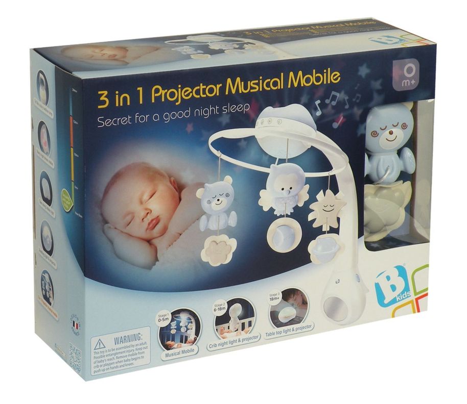 Movil Bebe Proyector Musical 3 en 1 Azul Infantino-3