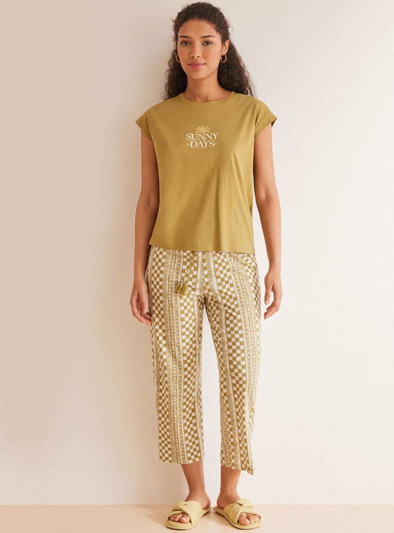 Pijama Kaki Capri Algodón-0