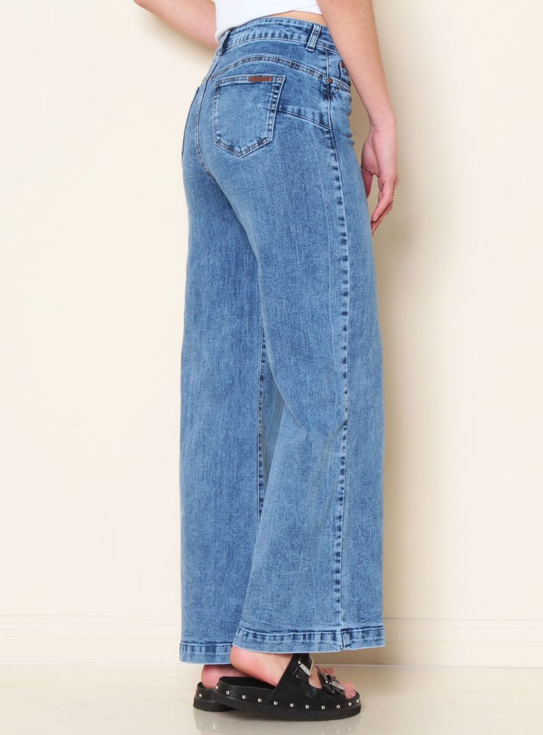 Jeans Wide Leg Tiro Alto Pretina Básica 1 Botón-1