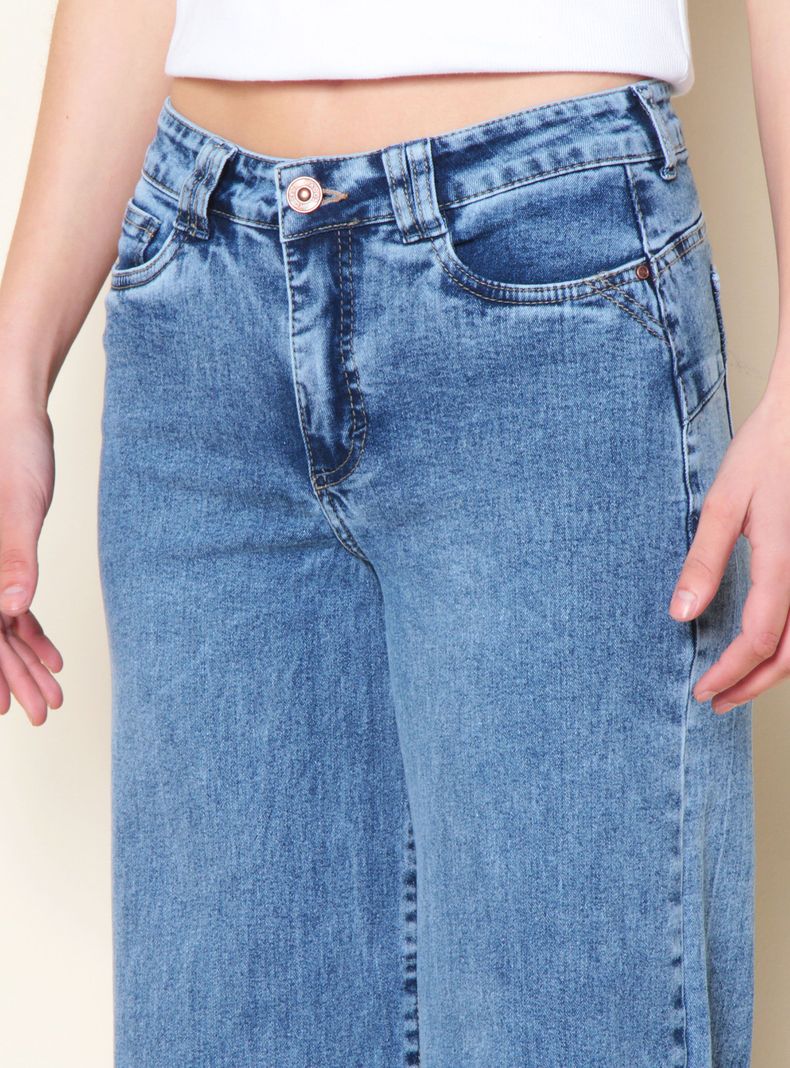 Jeans Wide Leg Tiro Alto Pretina Básica 1 Botón-2