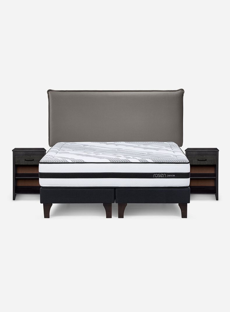 Cama Europea Driven 2 Plazas Base Dividida + Set Muebles Maurice Gris-1