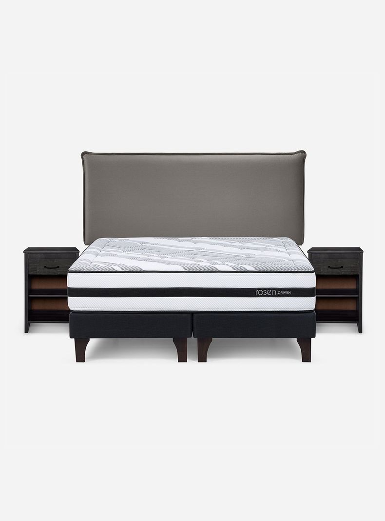 Cama Europea Driven King + Respaldo + Veladores Maurice Gris-1