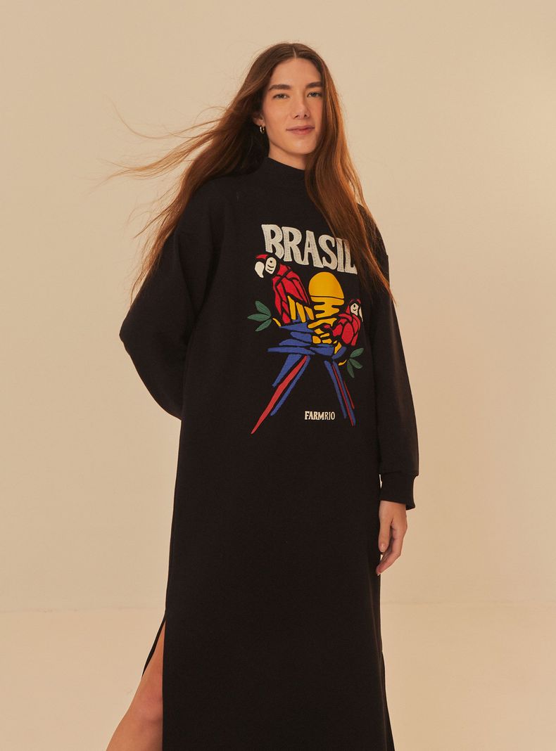 Vestido Midi de Algodón con Estampado de Loros-0