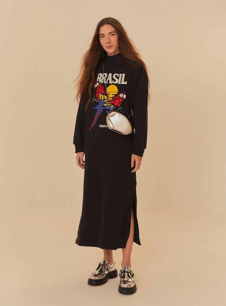 Vestido Midi de Algodón con Estampado de Loros-1
