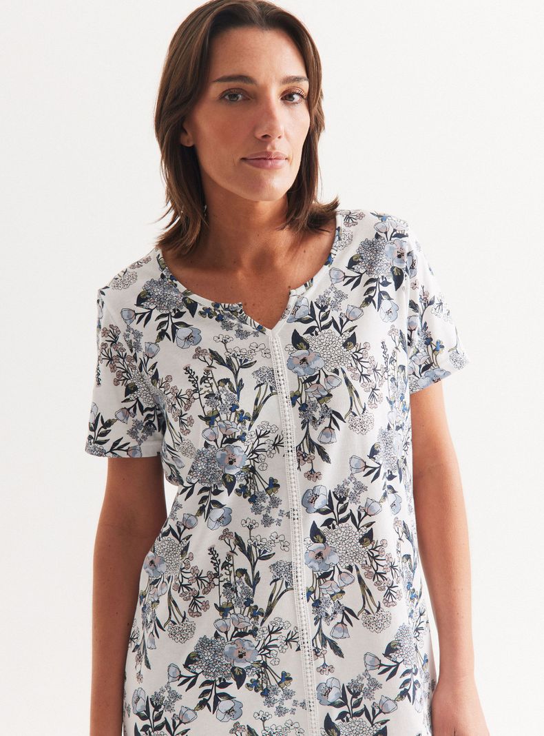 Camisa de Dormir Manga Corta Estampado Floreado-0