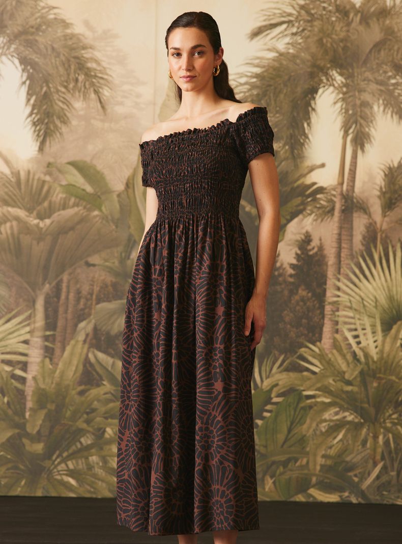 Vestido Hombros Descubiertos y Torso Elasticado-0