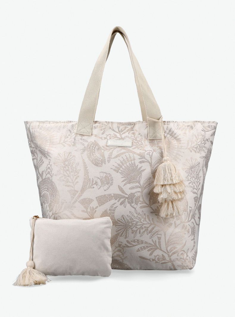 Cartera Totebag Estampado con Pompóm Decorativo-0