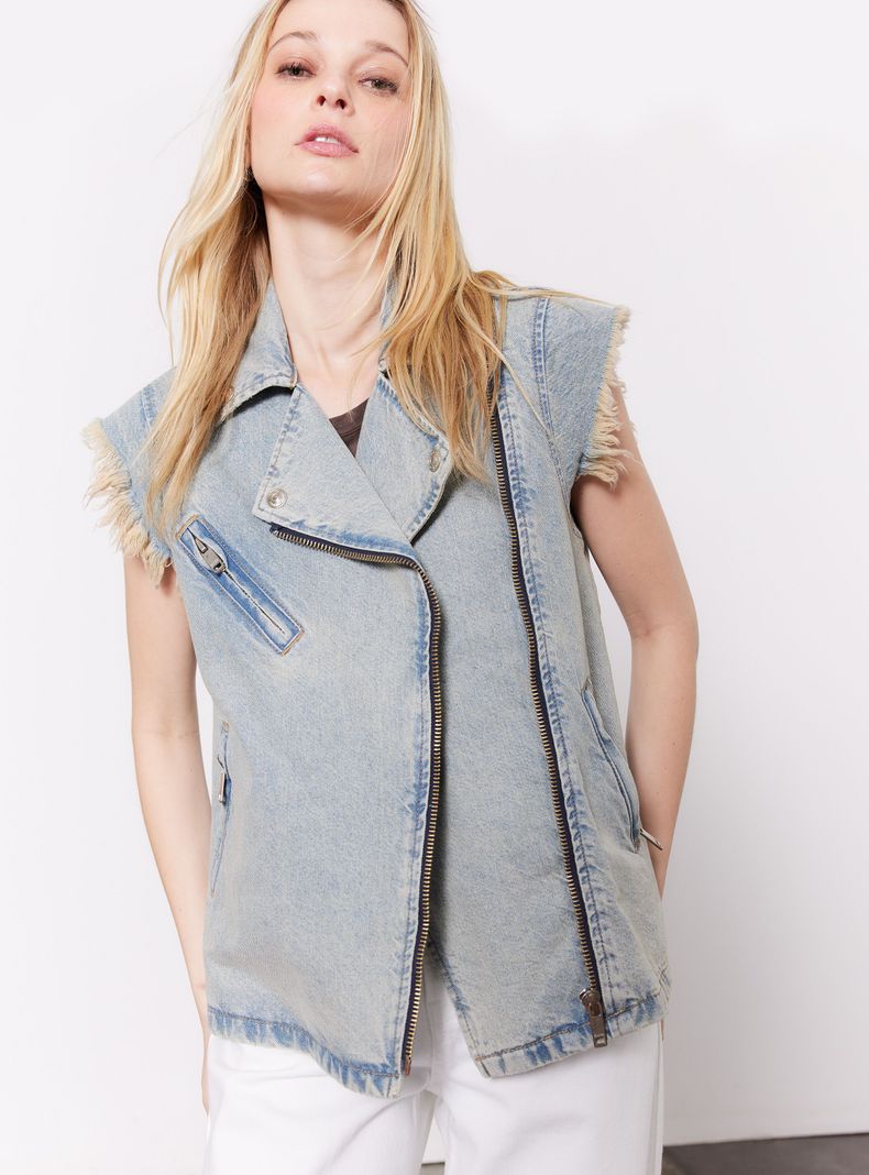 Chaqueta Biker sin Mangas y Bolsillo-2