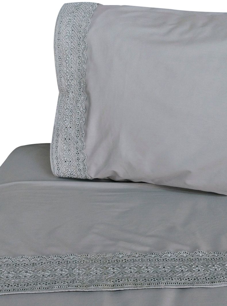 Juego de Sábanas 180 Hilos Broderi 1.5 Plazas Gris-0