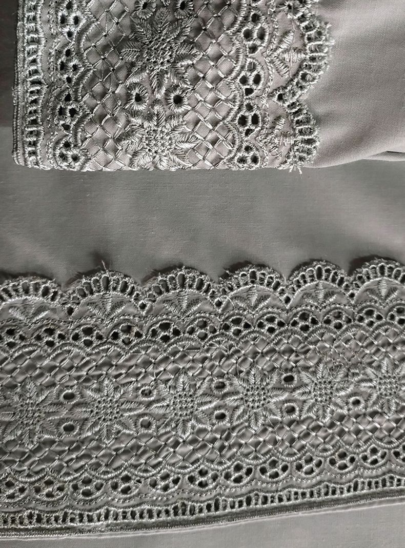 Juego de Sábanas 180 Hilos Broderi 2 Plazas Gris-2