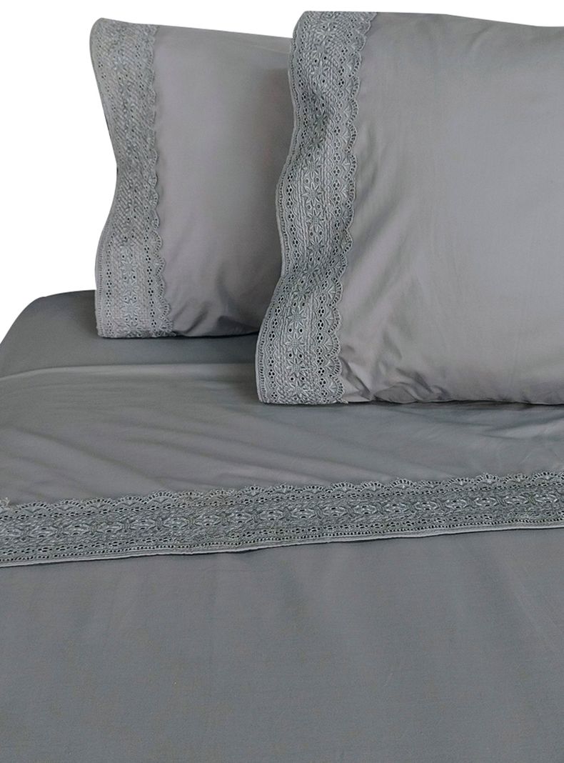 Juego de Sábanas 180 Hilos Broderi King Gris-0
