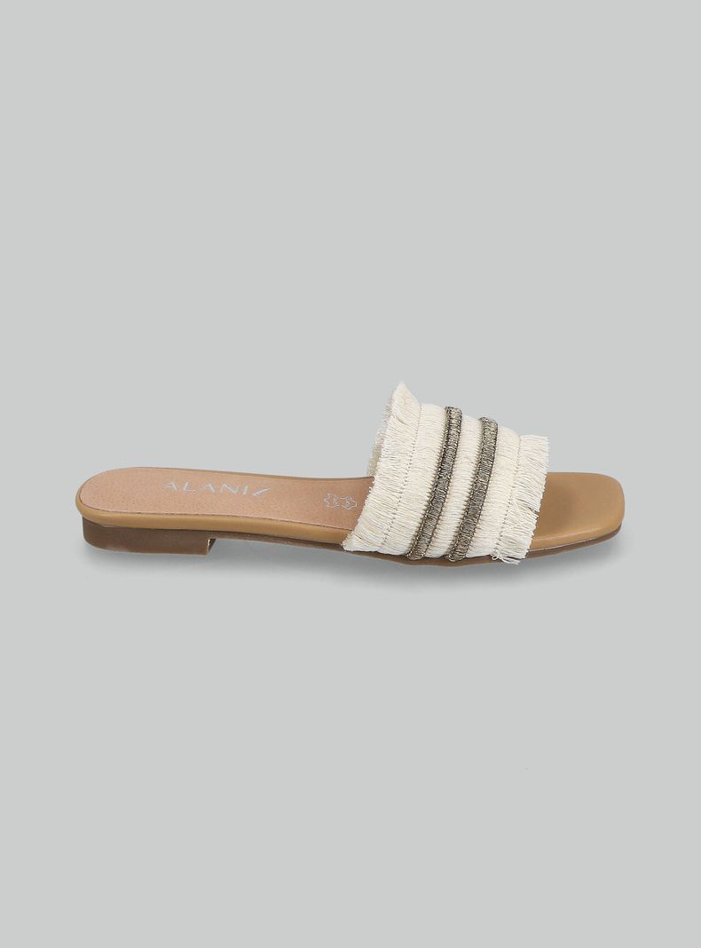 Sandalia Plana Textil con Flecos Mujer-1