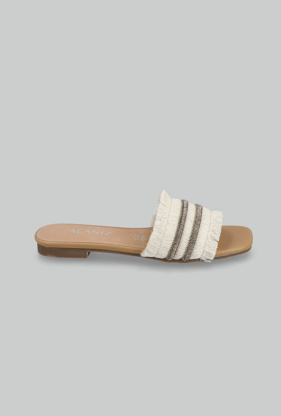 Sandalia Plana Textil con Flecos Mujer-4