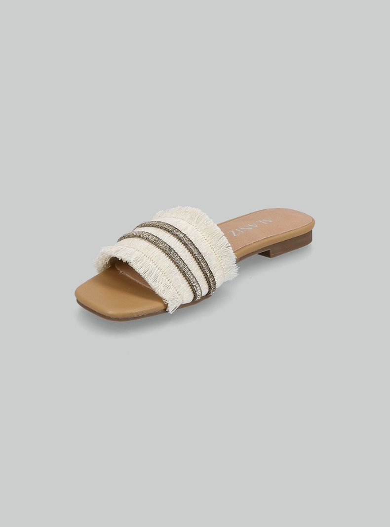 Sandalia Plana Textil con Flecos Mujer-2