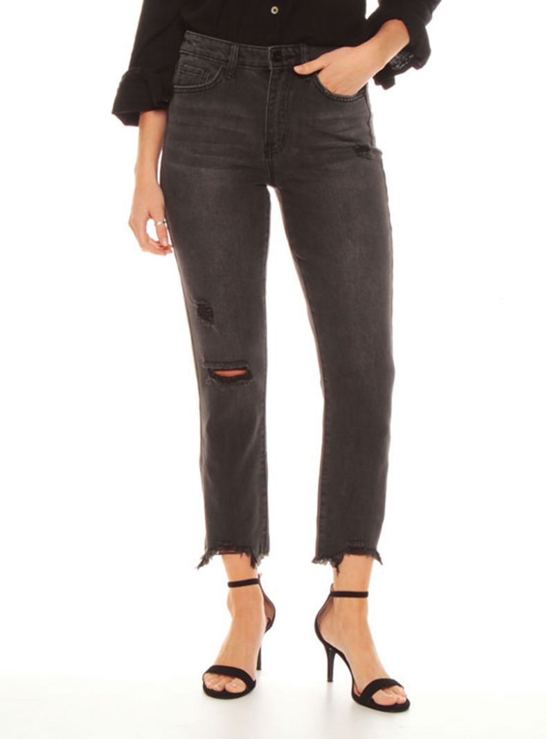 Jeans Slim Crop Tiro Alto Pretina Básica Un Botón-0