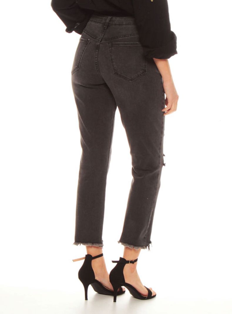 Jeans Slim Crop Tiro Alto Pretina Básica Un Botón-1