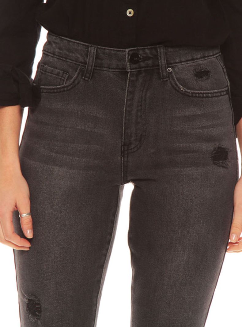 Jeans Slim Crop Tiro Alto Pretina Básica Un Botón-2
