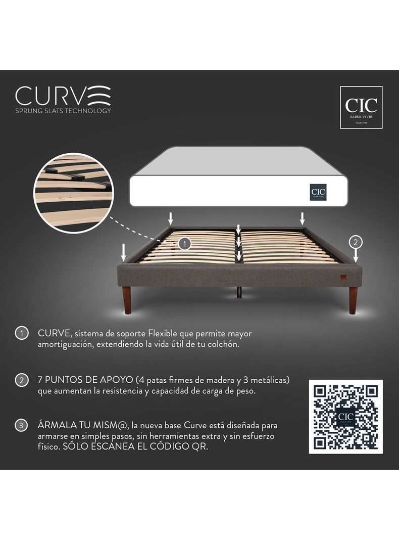 Cama Europea Curve Lux 2 Plazas Long Base Normal-9