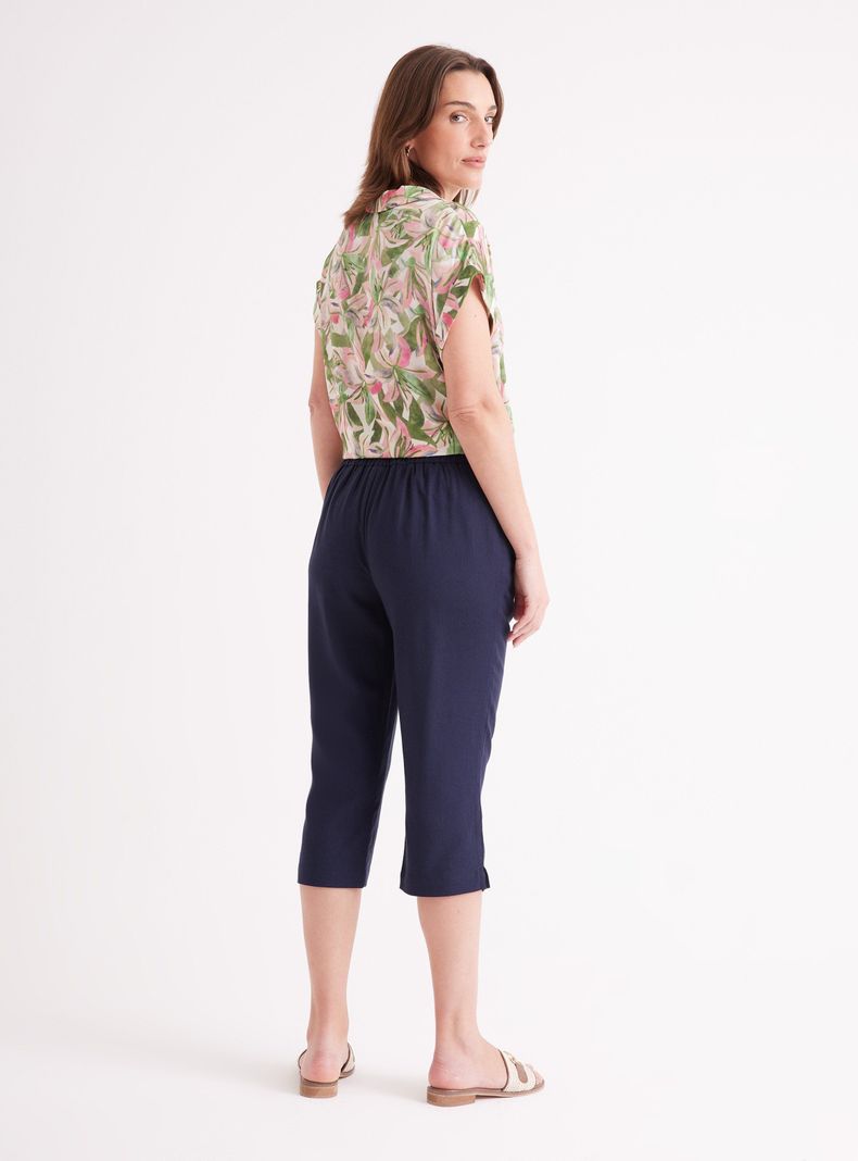 Pantalón Capri de Lino Cintura Elasticada-5
