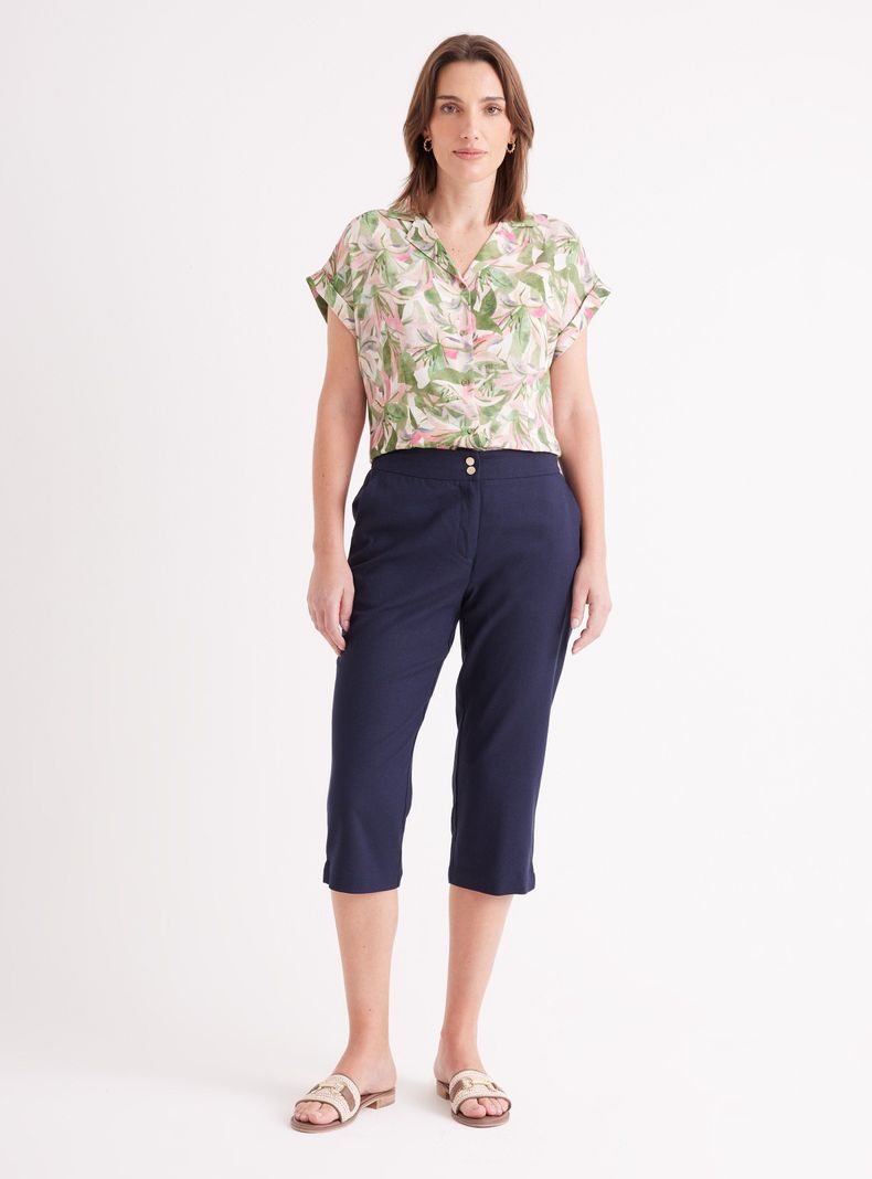 Pantalón Capri de Lino Cintura Elasticada-4