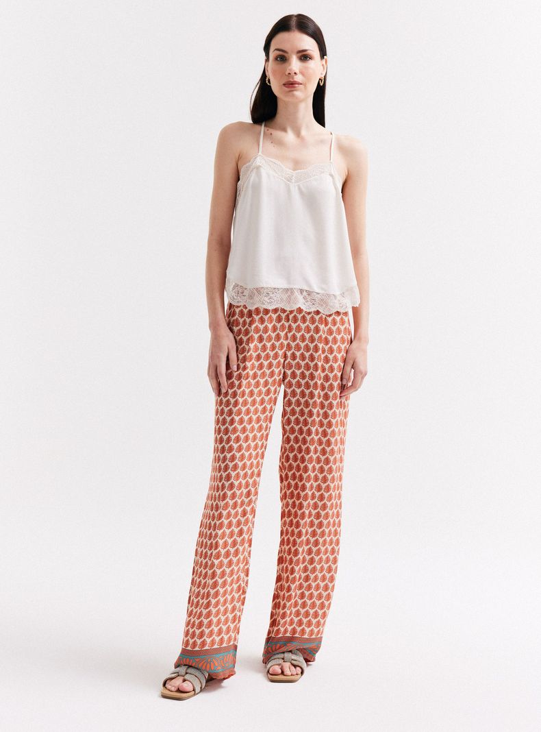 Pantalón Ancho Estampado Cintura Elasticada-4
