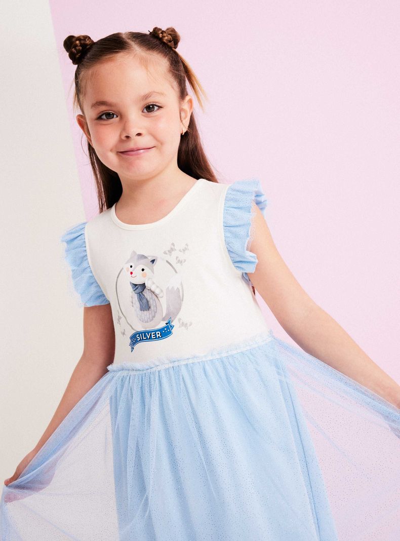Vestido con Tul y Folia Niña Silver y Maayi-1