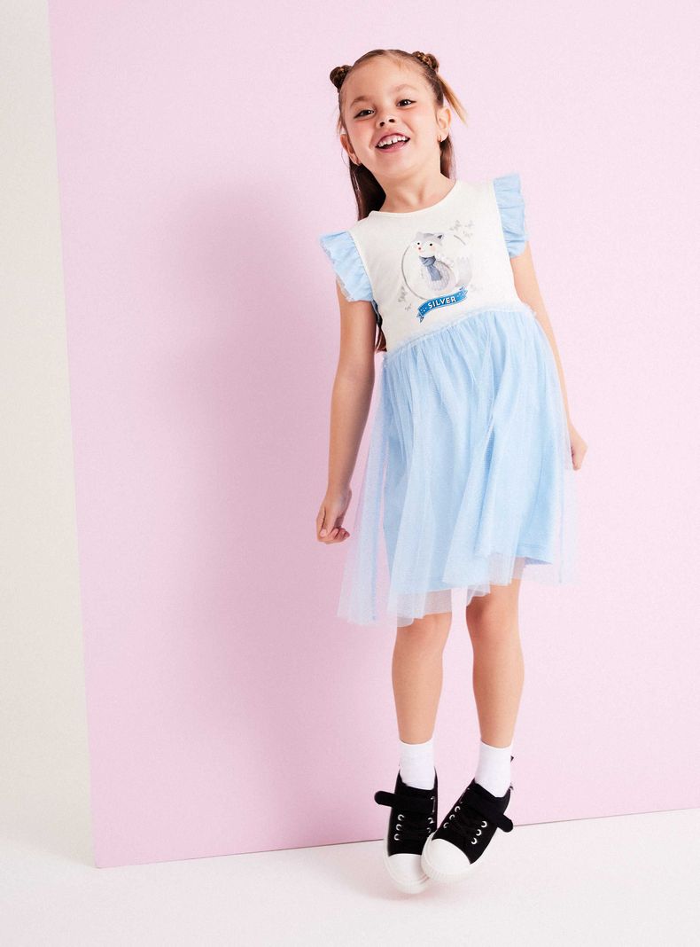 Vestido con Tul y Folia Niña Silver y Maayi-0