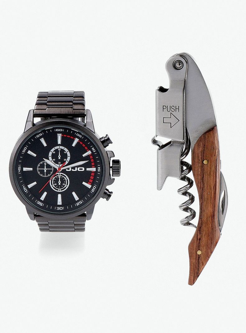 Pack Reloj Análogo Gris de Hombre + Descorchador-1