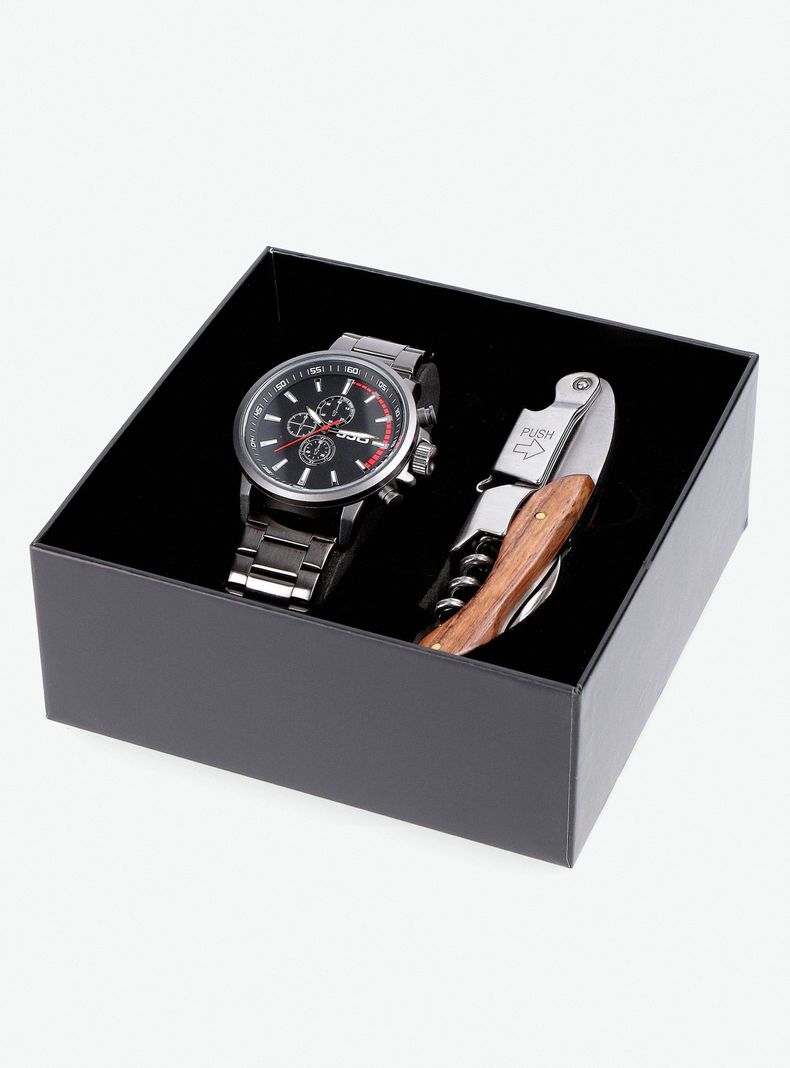 Pack Reloj Análogo Gris de Hombre + Descorchador-5